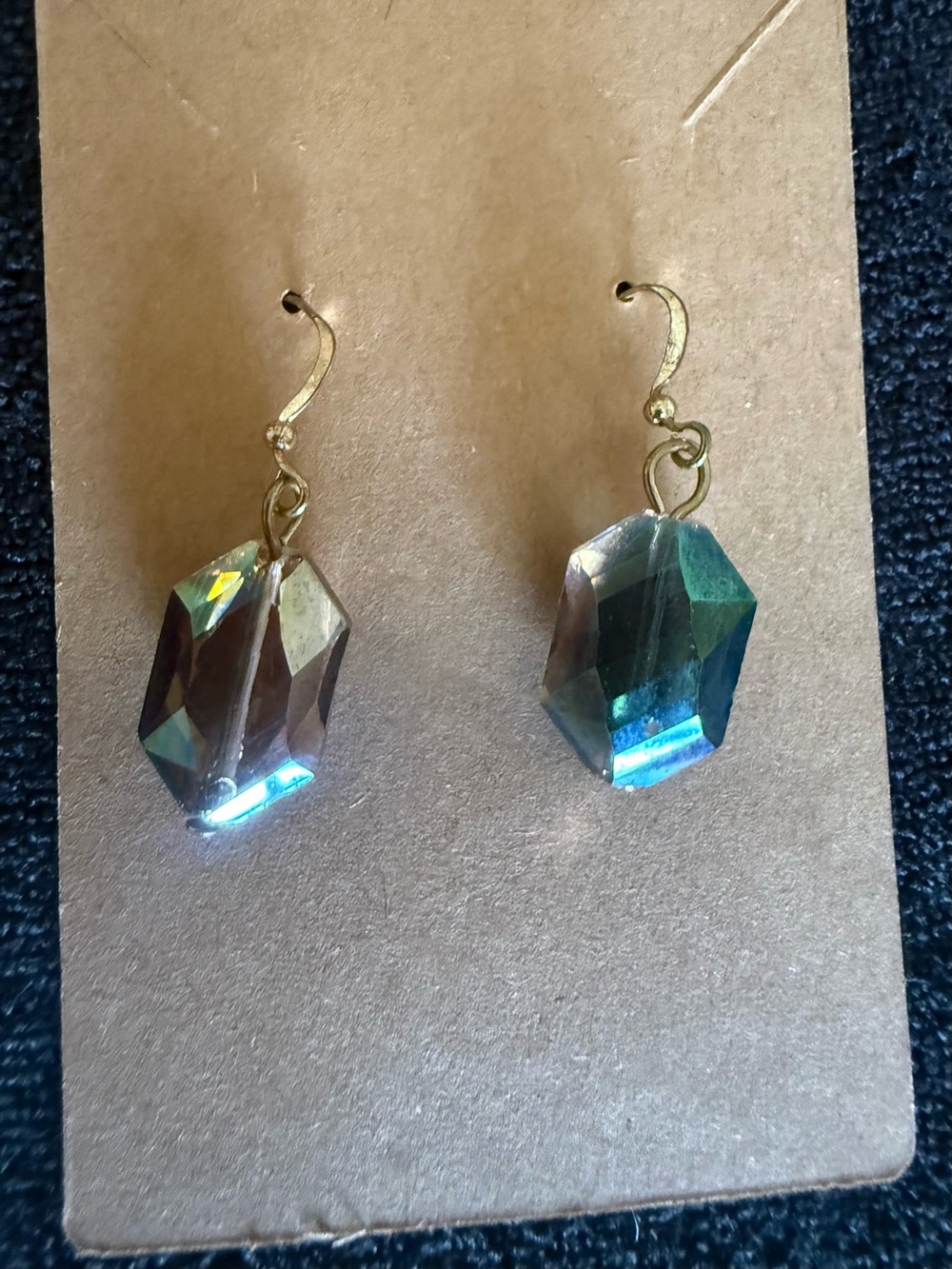 Charming Charlie Gold Hook Earrings with Iridescent Teal-Crystal Drops